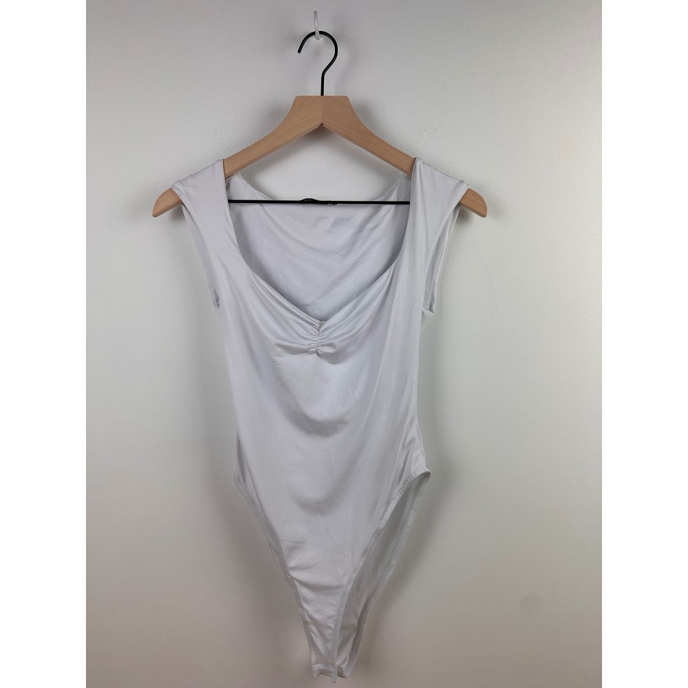Zara White Bodysuit Sleeveless Ruched‎ Sweetheart Neckline Women's S